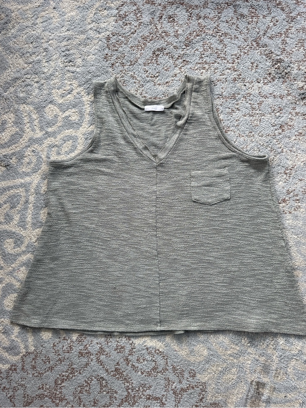 Talulah Slub Knit Tank Top Pocket Sleeveless Boho Minimalist Sage Green Large